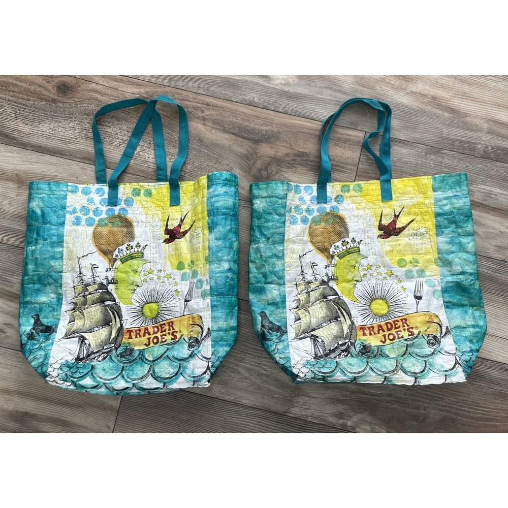 Trader Joe's Tote Bag Pirate Ship Celestial Pineapple Reusable Disc‎ qty-2